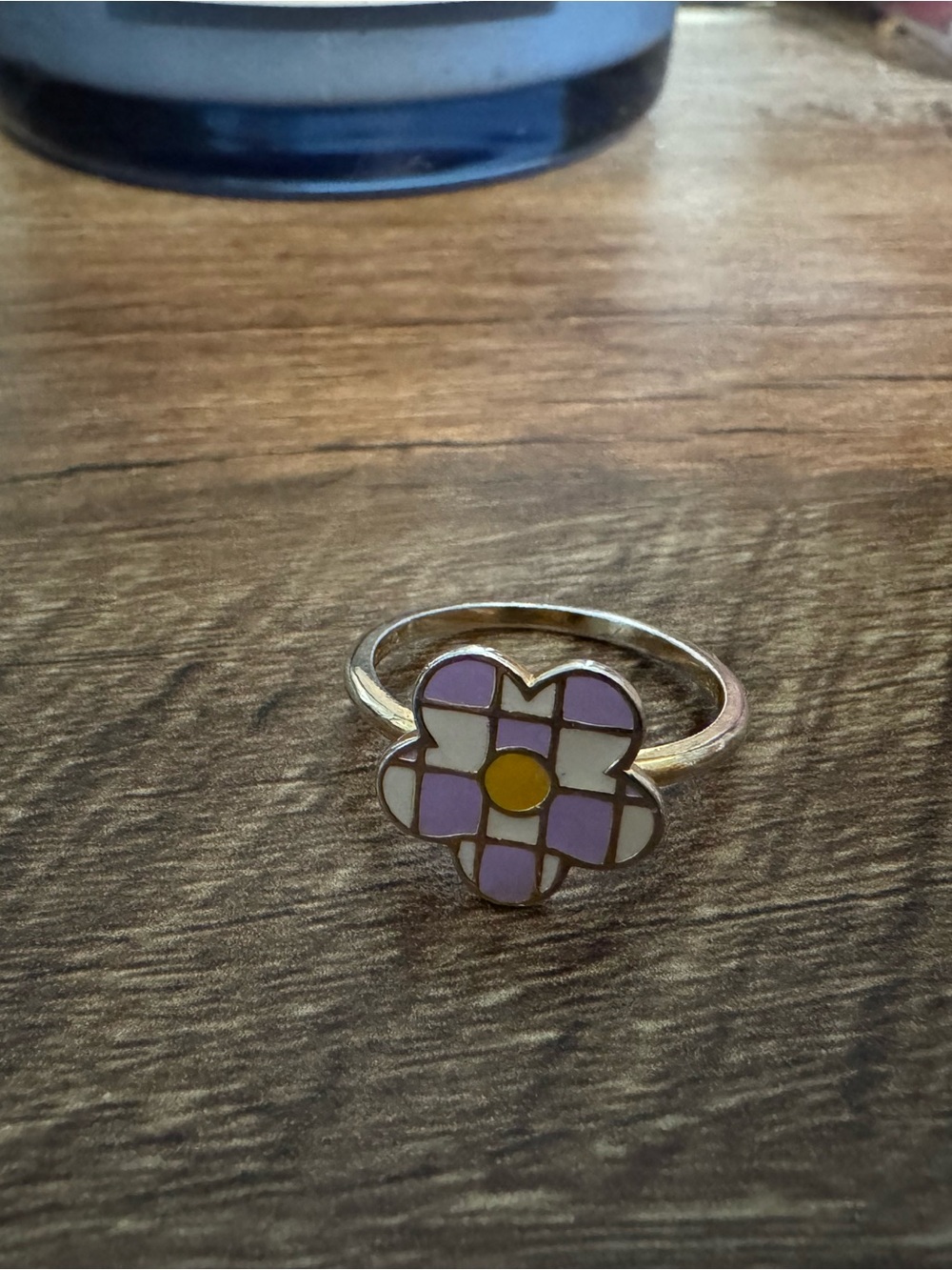 Sterling Silver Gold-Tone Purple & White Flower Ring with Yellow Center
